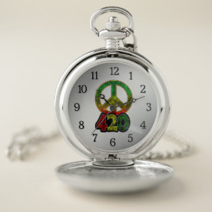 4 20 Weed Rasta Peace Pocket Watch