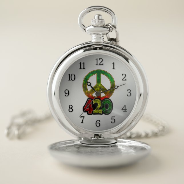 4 20 Weed Rasta Peace Pocket Watch (Inside)