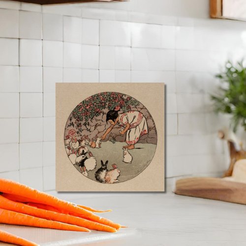 425 Elegant Vintage Rabbits Art Cottagecore Ceramic Tile