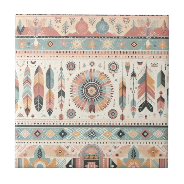 4.25 x 4.25 pink tribal ceramic tiles (Front)