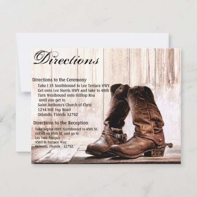 4.25x5.5 Direction Card Boots Country Rustic Weste (Front)