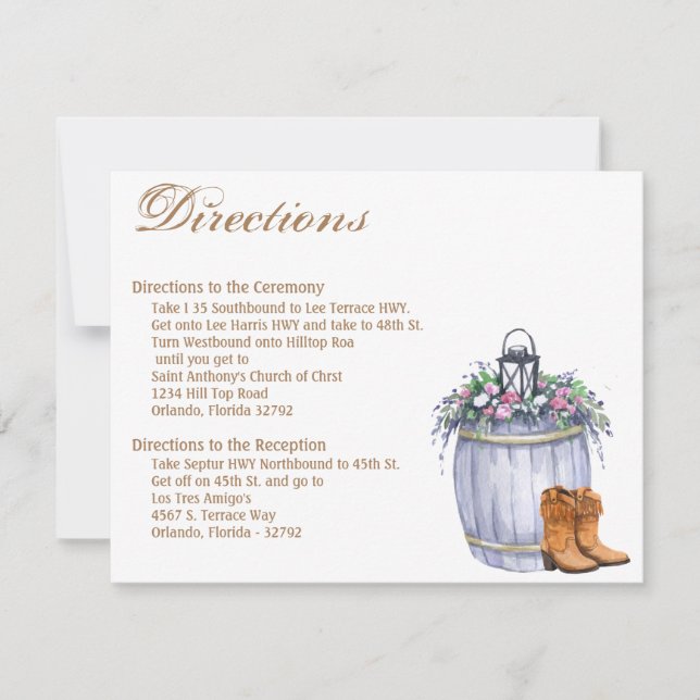 4.25x5.5 Direction Card Summer Country Wedding Rus (Front)