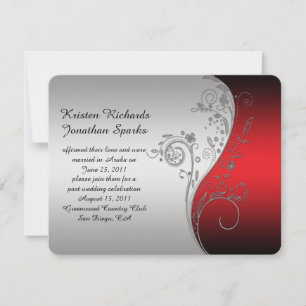 4.25x5.5 Red Black Silver Flower Post Wedding Invitation