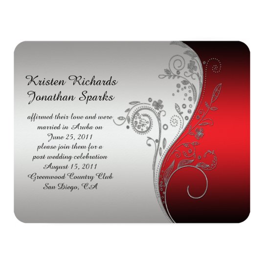 4 25x5 5 Red Black Silver Flower Post Wedding Invitation Zazzle Com