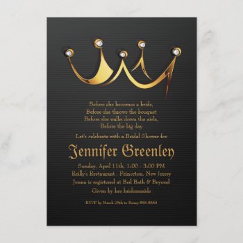 4.5" X 6.25" Gold Royal Queen Crown Bridal Shower Invitation by zlatkocro at Zazzle