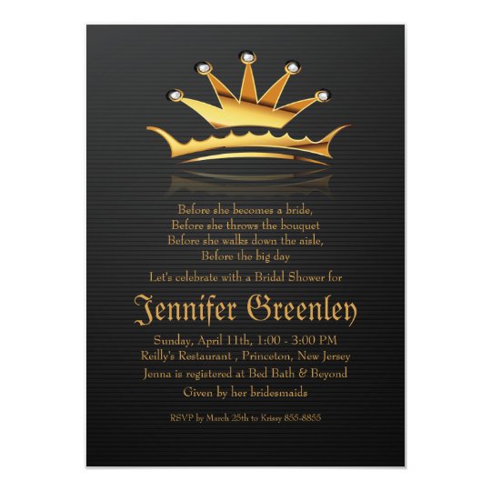 4.5" x 6.25" Gold Royal Queen Crown Invitation