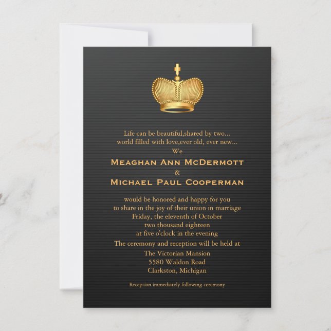 4.5" x 6.25" Gold Royal Queen Crown Wedding Invitation (Front)