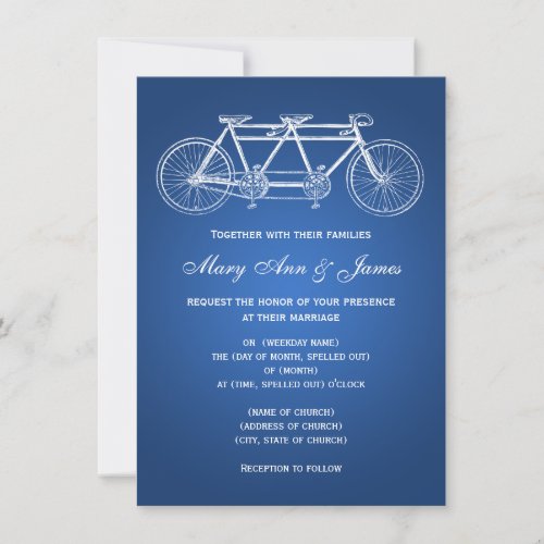 45 x 625 Simple Wedding Tandem Bike Blue Invitation