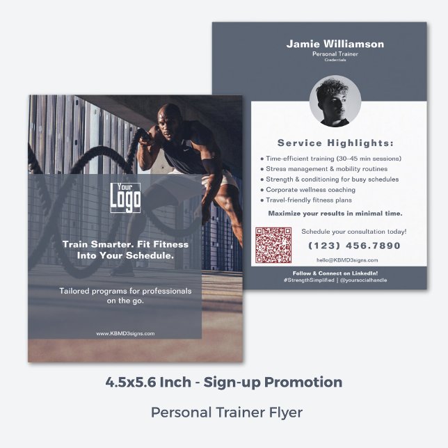 4.5x5.6 Inch Corporate Fitness Personal Trainer Flyer (4.5x5.6 Inch Corporate Fitness Personal Trainer Flyer, Logo, QR-code, Profile Image)