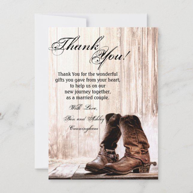 4.5x6.25 Thank You Card Boots Country Rustic Weste (Front)