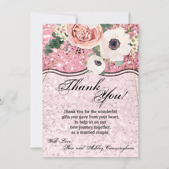 4.5x6.25 Thank You Card Geometric Garden Rose Glit (Front)