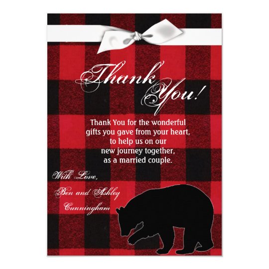 4.5x6.25 Thank You Card Red Buffalo Plaid Bear Bla | Zazzle.com