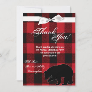 4.5x6.25 Thank You Card Red Plaid Black Bear