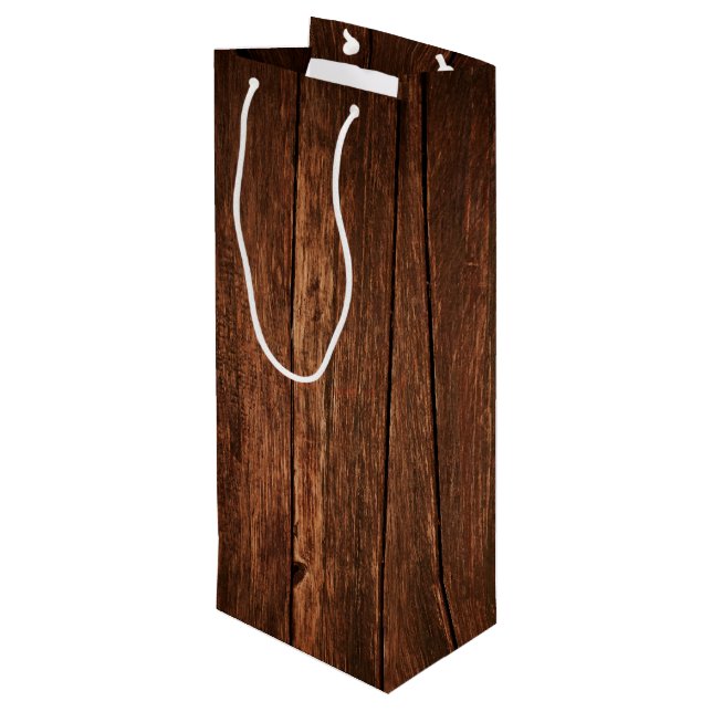 4.75lx4wx13h Wine Gift Bag Barn Wood Country Rusti (Back Angled)