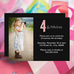 4 and Fabulous Custom Photo Birthday  Invitation