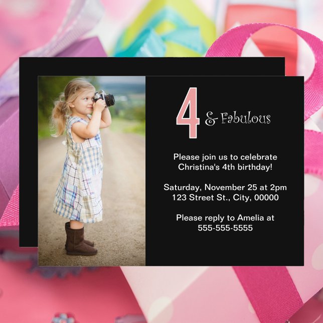 4 and Fabulous Custom Photo Birthday  Invitation (A cute birthday party invitation that says 4 and fabulous)