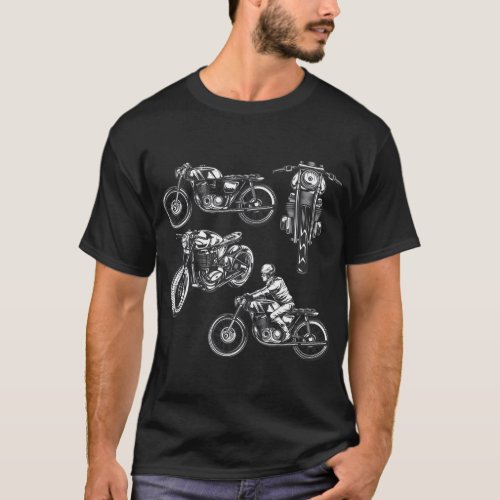 4 Bikes Vintage Motorcycle Design T_Shirt