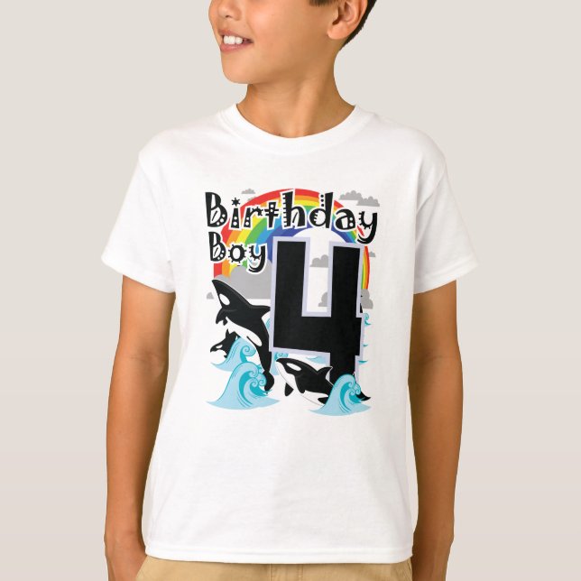 4 Birthday Boy & Killer Whale as Party Costume for T-Shirt (Front)