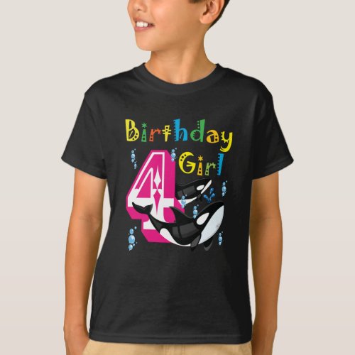 4 Birthday Girl Orca Killer Whale T_Shirt