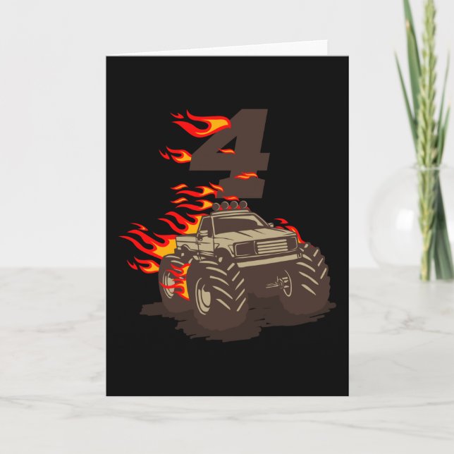 4 BIRTHDAY MONSTER TRUCK 4th Birthday Boy Truck Card (Front)
