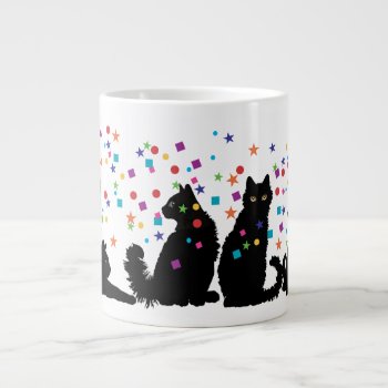 4 Black Party Cats Large Coffee Mug by ArtDivination at Zazzle