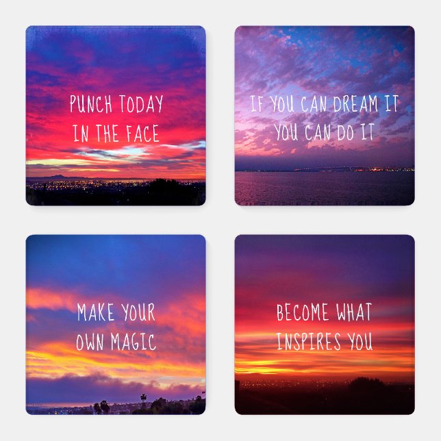 4 California Sunset Photo Inspiration Quote Modern Coaster Set (Set)