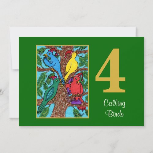4 Calling Birds Cute Animals Custom Christmas Holiday Card