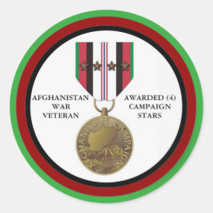 4 CAMPAIGN STARS AFGHANISTAN WAR VETERAN CLASSIC ROUND STICKER
