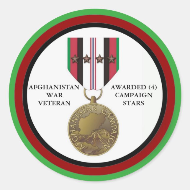 4 CAMPAIGN STARS AFGHANISTAN WAR VETERAN CLASSIC ROUND STICKER (Front)