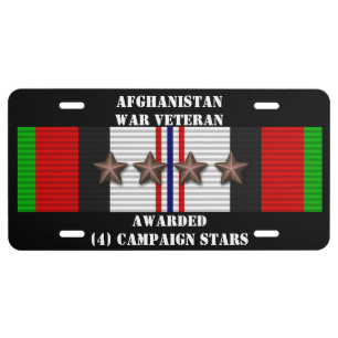 4 CAMPAIGN STARS AFGHANISTAN WAR VETERAN LICENSE PLATE