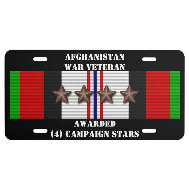 4 CAMPAIGN STARS AFGHANISTAN WAR VETERAN LICENSE PLATE (Front)