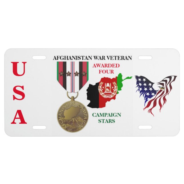 4 CAMPAIGN STARS AFGHANISTAN WAR VETERAN LICENSE PLATE (Front)