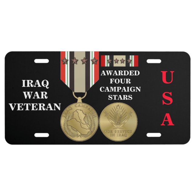 4 CAMPAIGN STARS IRAQ WAR VETERAN LICENSE PLATE (Front)