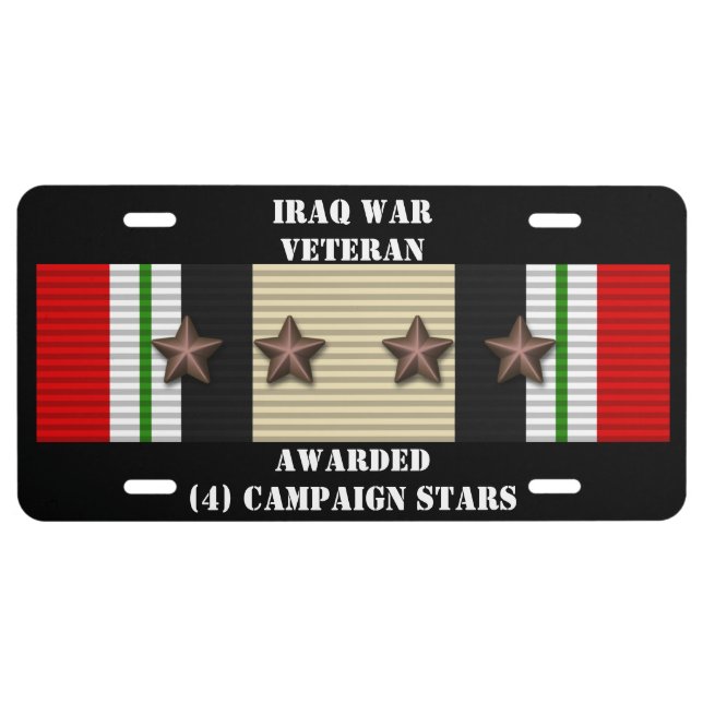 4 CAMPAIGN STARS IRAQ WAR VETERAN LICENSE PLATE (Front)