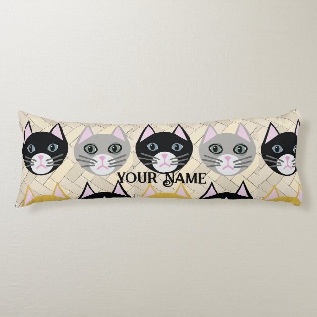 4 Cats, Herringbone Beige Body Pillow (Front)