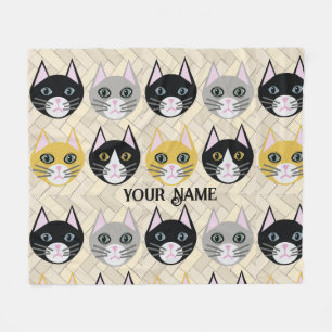 4 Cats, Herringbone Beige Fleece Blanket