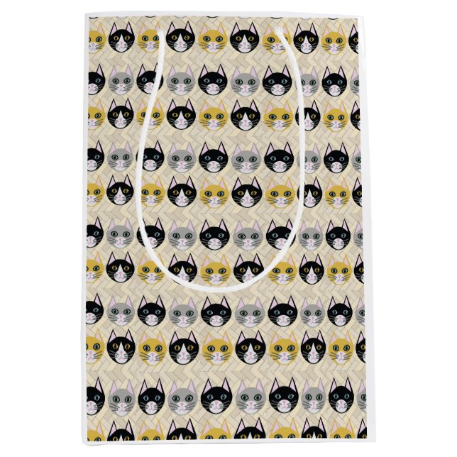 4 Cats, Herringbone Beige Medium Gift Bag (Front)