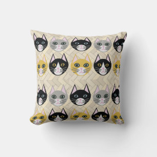 4 Cats, Herringbone Beige Throw Pillow