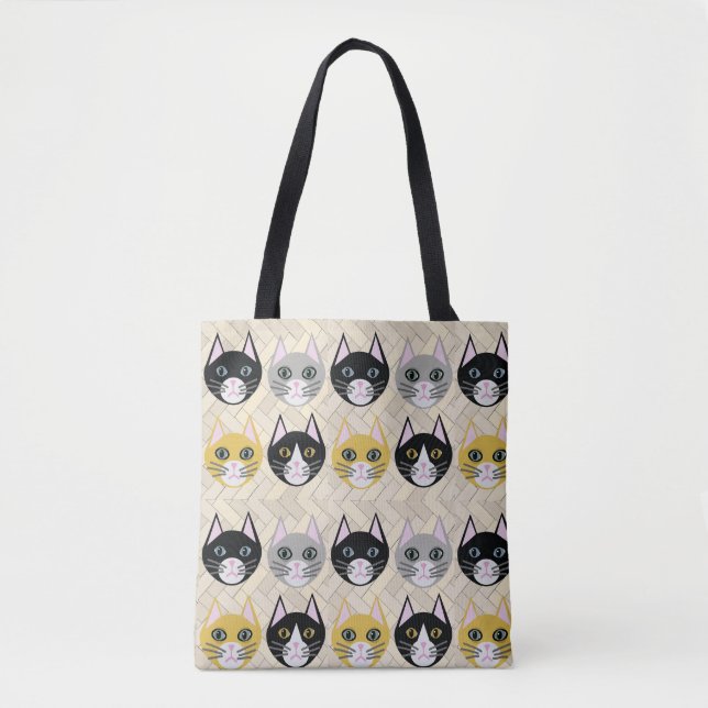 4 Cats, Herringbone Beige Tote Bag (Front)