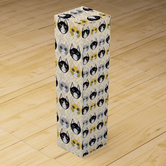 4 Cats, Herringbone Beige Wine Box (Front)