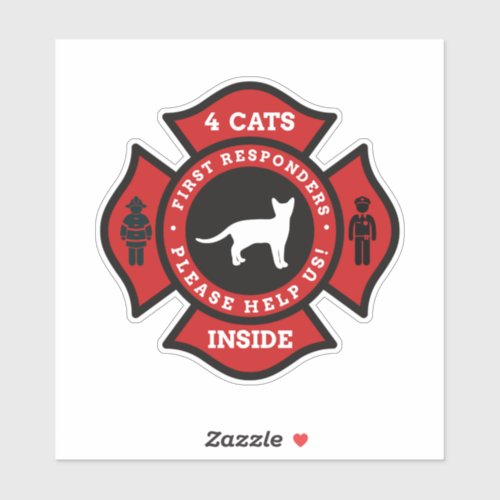 4 Cats in Home Pet Alert For Fire Department Sticker