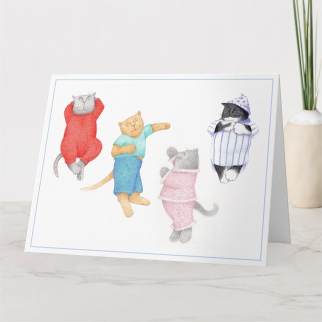4 CATS IN PAJAMAS 8.5x11 Big Greeting Card (Front)