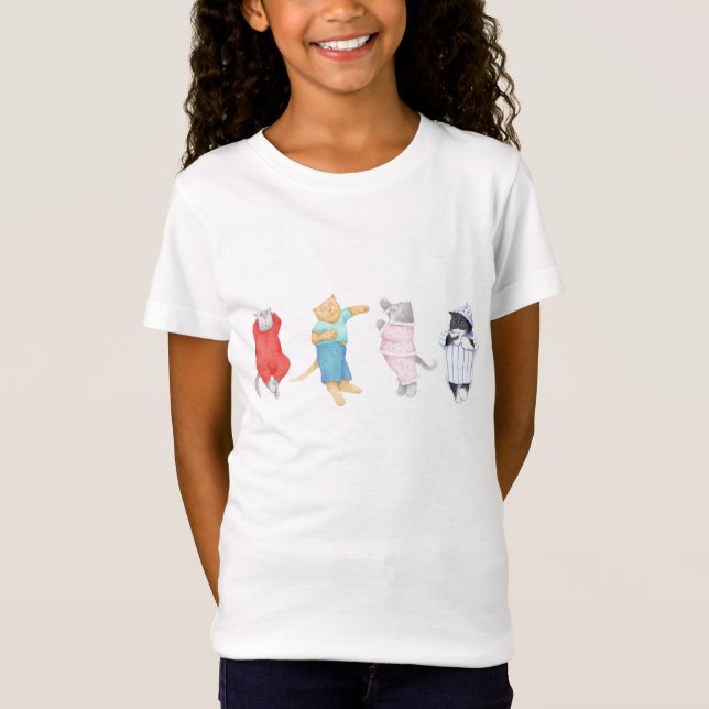 4 CATS IN PAJAMAS Girls Babydoll T Shirt (Front)