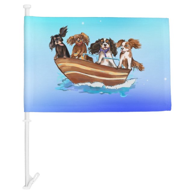4 Cavalier King Charles Spaniels on a Boat Garden  Car Flag (Front)