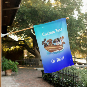 4 Cavalier King Charles Spaniels on a Boat Garden House Flag