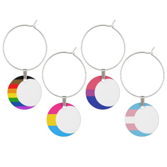 4 Charms: PoC Inclusive Rainbow, Bi, Pan, Trans  Wine Charm (Staggered)