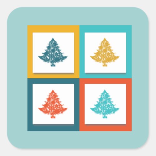 4 Christmas Trees Retro Design Square Sticker