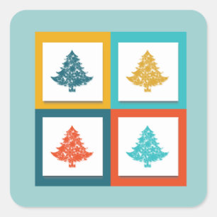 4 Christmas Trees Retro Design Square Sticker