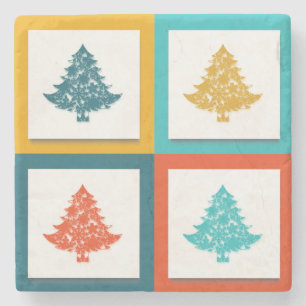 4 Christmas Trees Retro Design Stone Coaster