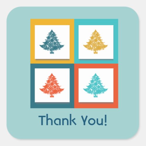 4 Christmas Trees Retro Design Thank You Square Sticker